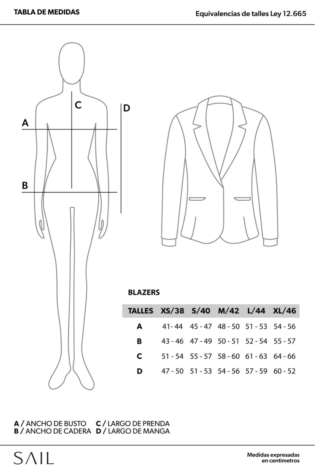 Tabla de talles blazers