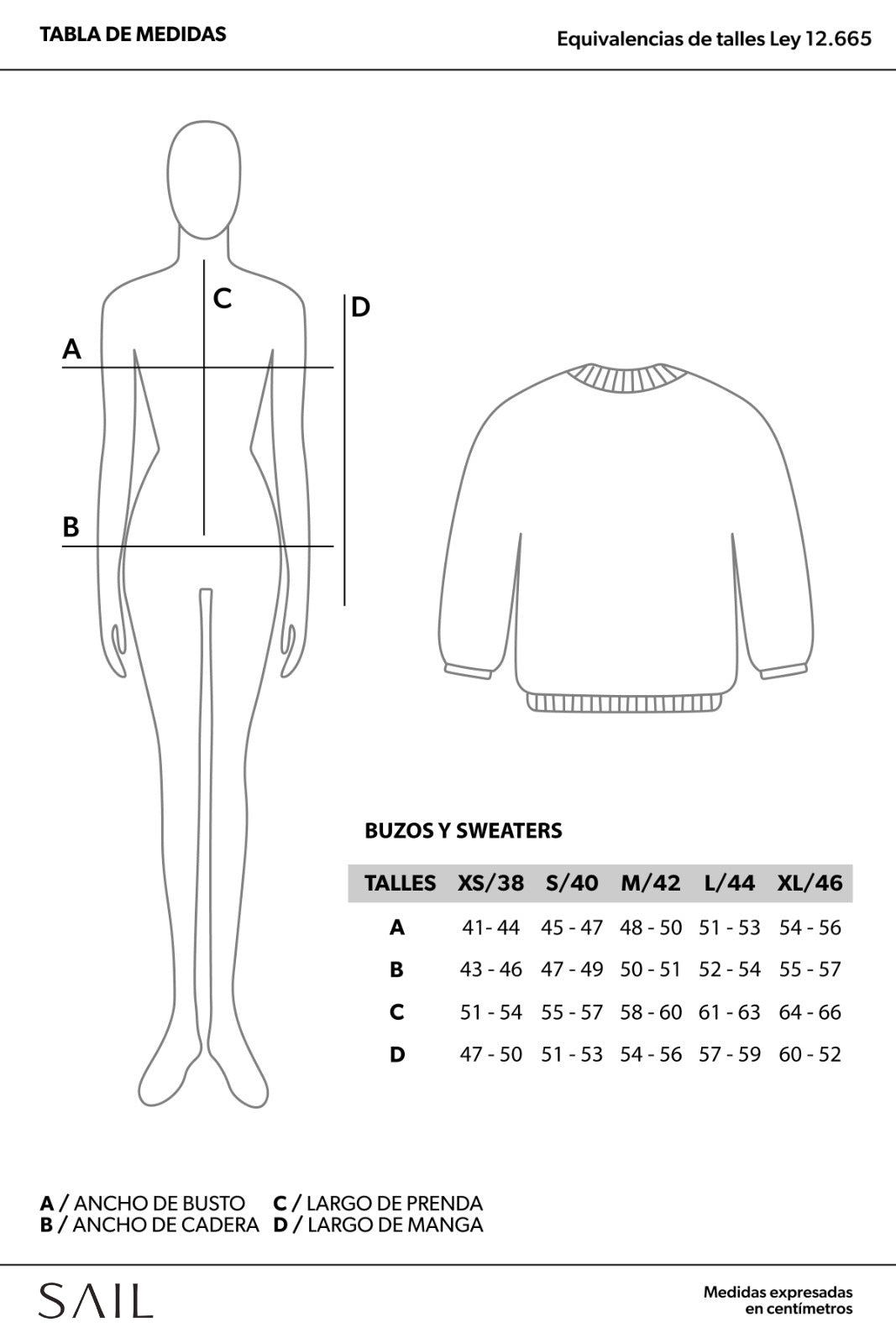 Tabla de talles buzos y sweaters