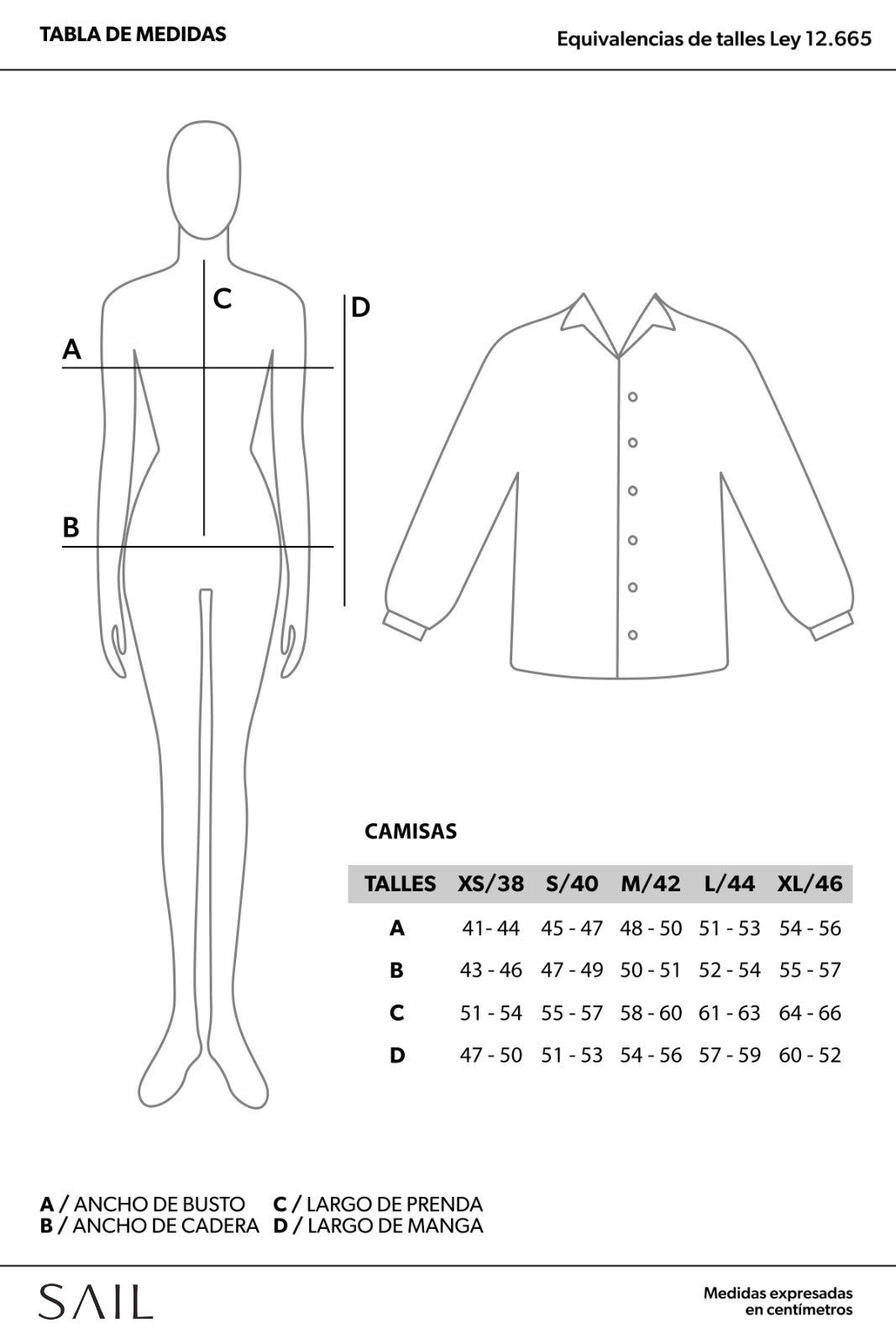 Tabla de talles camisas