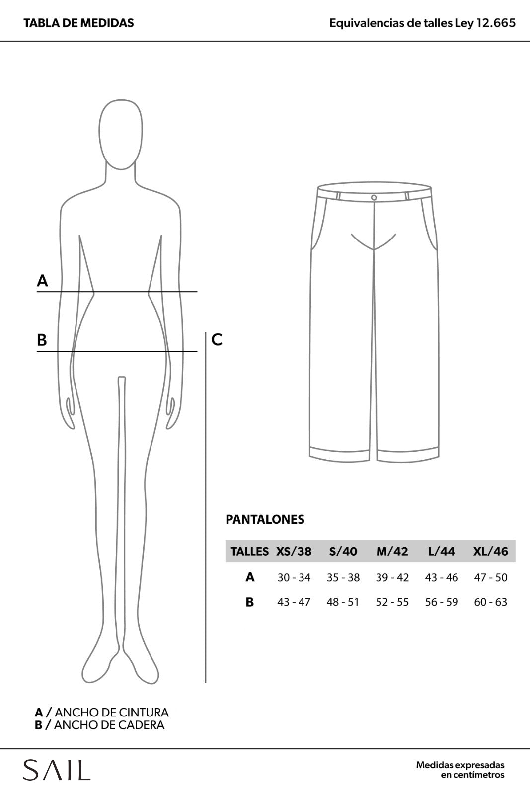 Tabla de talles pantalones